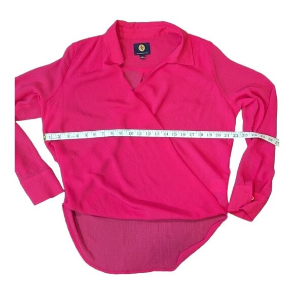 Adrienne Vittadini Hot Barbie Pink Wrap Style High Low Sheer Blouse Size Medium - Picture 10 of 13